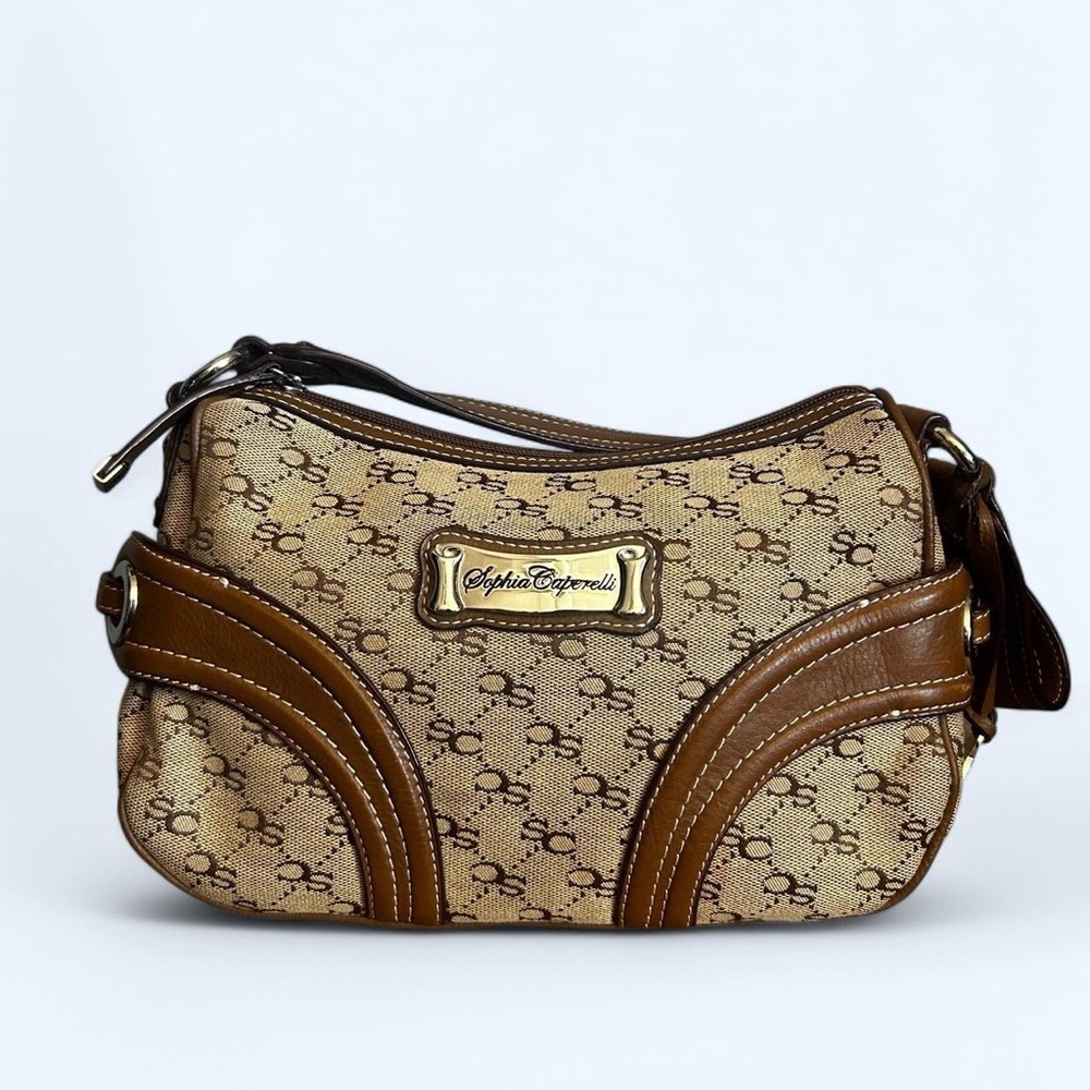 Sophia Caperelli Brown Shoulder Bag with Monogram Pattern